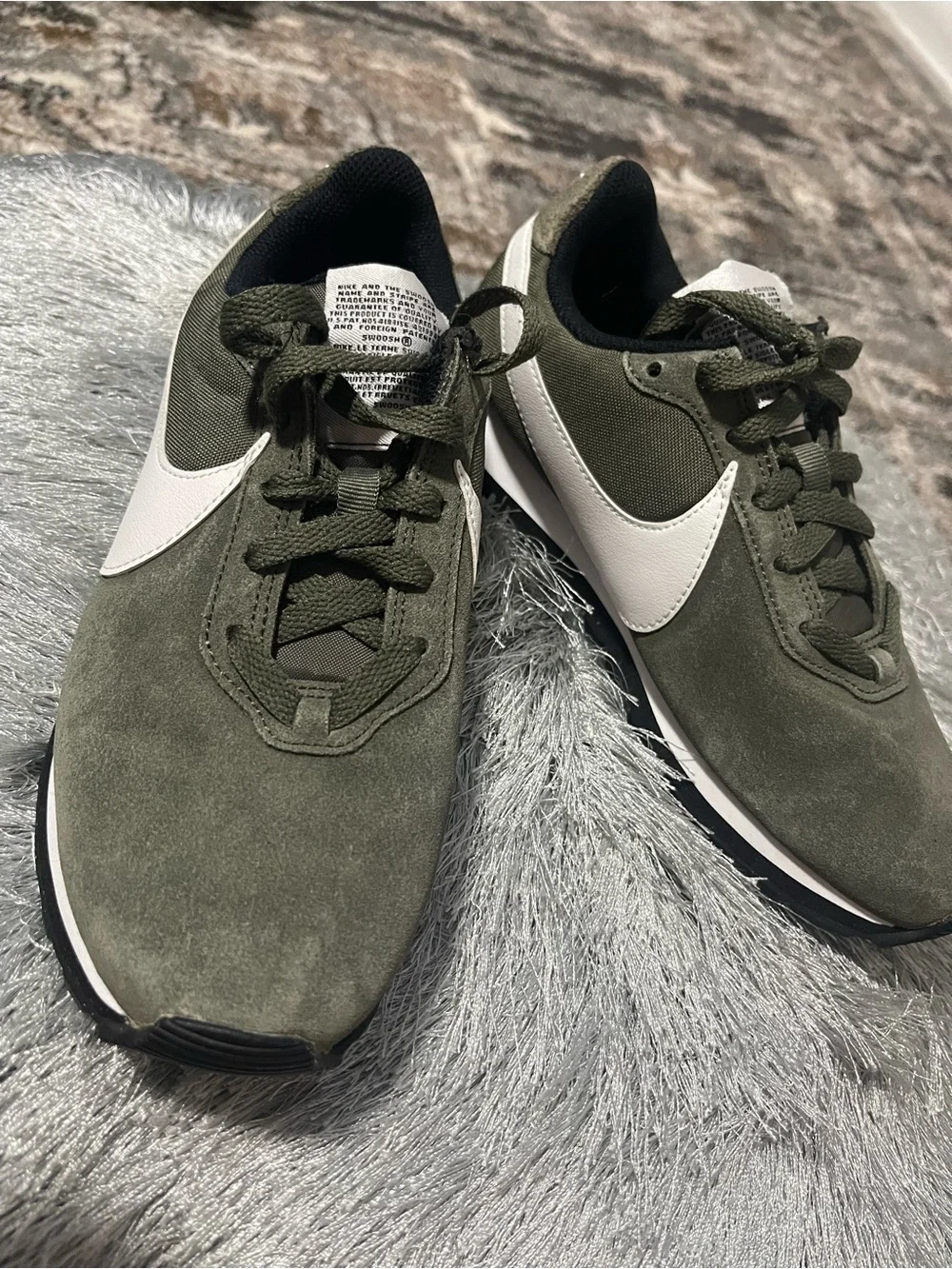 Nike Men’s Olive Green Suede Sneakers with White Swoosh